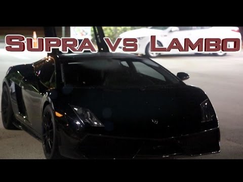 Toyota Supra running 50psi takes on a UGR Twin Turbo Lamborghini Gallardo (Video)